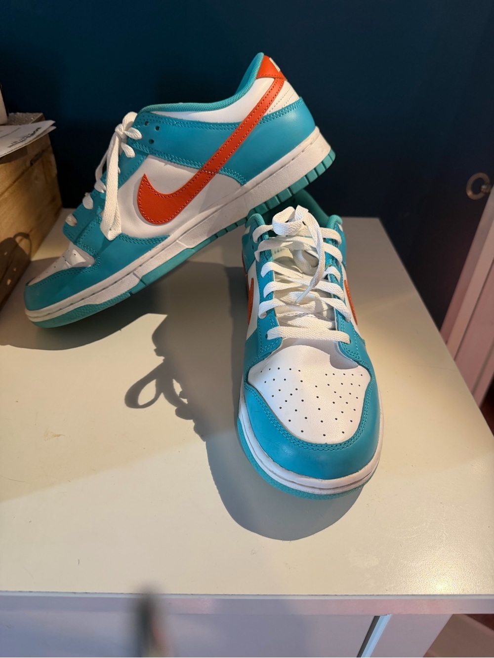 Nike Dunk Low Aqua/Turquoise White Orange Sneakers – Size 10.5